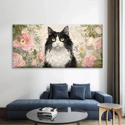 Black and White Cat Wall Art Canvas Office Home Room Framed 120x60cm
