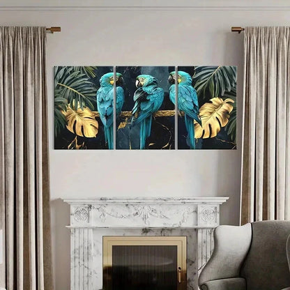 3pcs Exotic Parrots On Golden Tree Branch Wall Art Set Canvas Framed 40x60cm - High Quality Print 100% Australian Made Wall Canvas Ready to Hang - Bella Home Decor