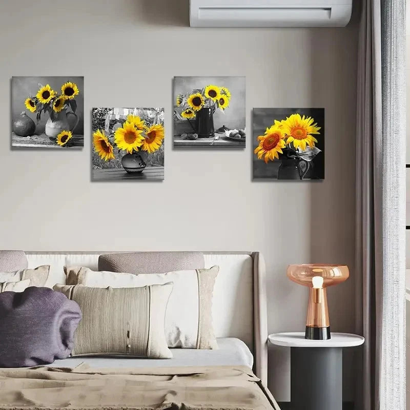 4pcs Bathroom and Home Office Wall Art Canvas Framed