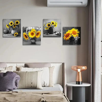 4pcs Bathroom and Home Office Wall Art Canvas Framed