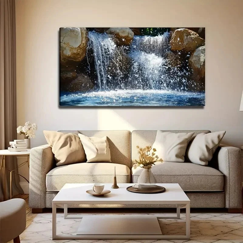 White Waterfall & Mountain Wall Art Canvas Office Home Room Framed 120x60cm