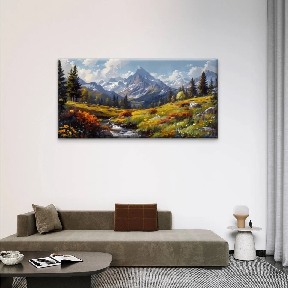 Greenery Flowing Streams Peaks Wall Art Canvas Office Home Room Framed 120x60cm