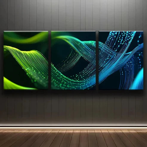 3pcs Colorful Green Digital Blue Green Perfect Wall Art Set Canvas Unframed - High Quality Print 100% Australian Made Wall Canvas - Bella Home Decor