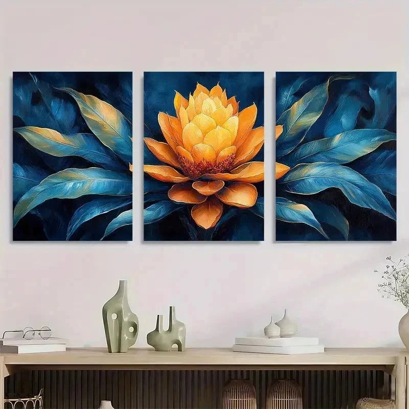 3pcs Blue and Golden Trees Landscape Perfect Wall Art Set Canvas Framed 40x60cm - High Quality Print 100% Australian Made Wall Canvas Ready to Hang - Bella Home Decor