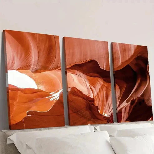 3pcs Bright Brownish Red Danxia Style Cave Wall Art Set Canvas Unframed - High Quality Print 100% Australian Made Wall Canvas - Bella Home Decor