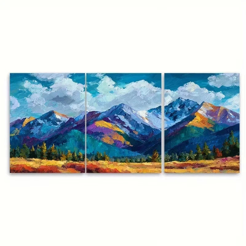3pcs Vibrant Mountain Landscape Oil Painting Wall Art Set Canvas Framed 60x90cm - High Quality Print 100% Australian Made Wall Canvas Ready to Hang