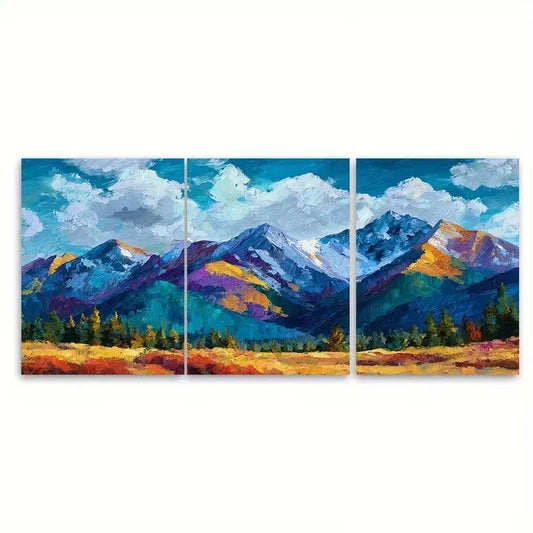 3pcs Vibrant Mountain Landscape Oil Painting Wall Art Set Canvas Framed 60x90cm - High Quality Print 100% Australian Made Wall Canvas Ready to Hang