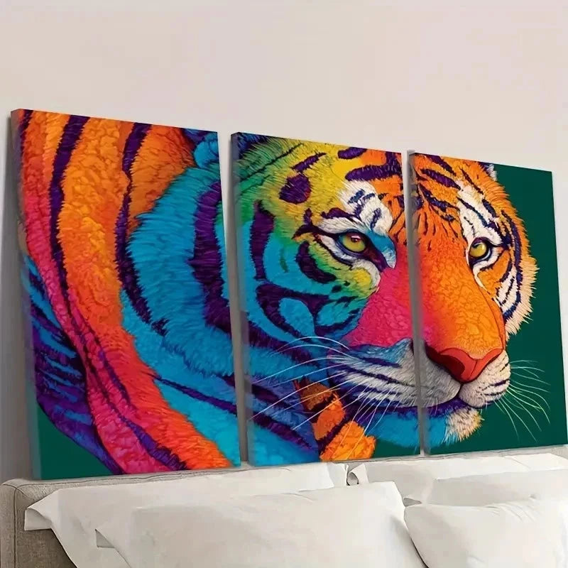 3pcs Colorful Tiger Abstract Wall Art Set Canvas Framed 60x90cm - High Quality Print 100% Australian Made Wall Canvas Ready to Hang - Bella Home Decor