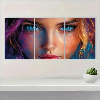 3pcs Blue Eyes, Modern Painting in Purple, Pink Wall Art Set Canvas Unframed - High Quality Print 100% Australian Made Wall Canvas - Bella Home Decor