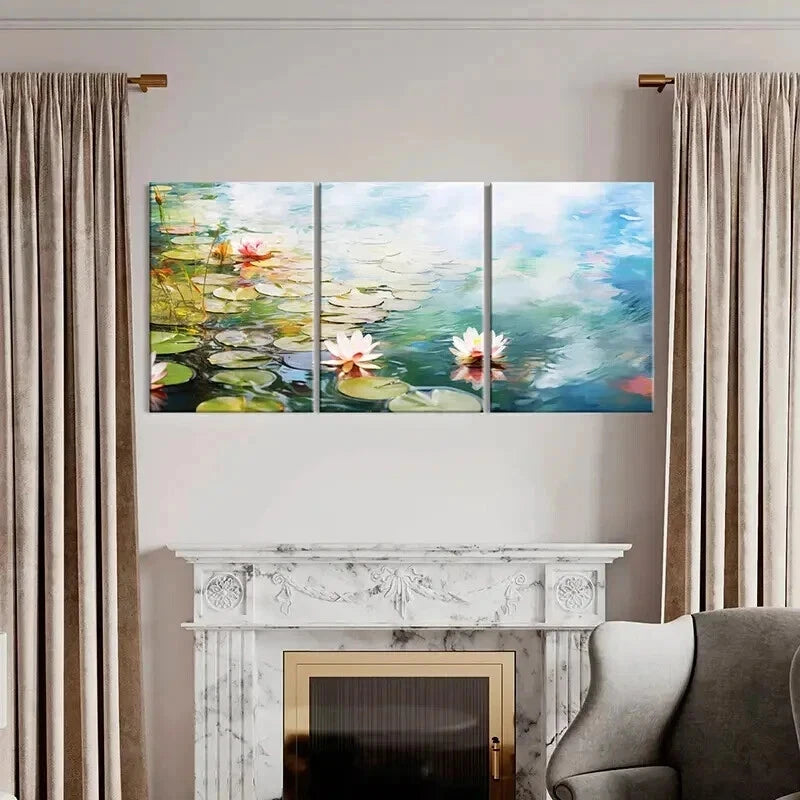 3pcs Abstract Lotus Pond And Flowers Wall Art Set Canvas Framed 40x60cm - High Quality Print 100% Australian Made Wall Canvas Ready to Hang - Bella Home Decor