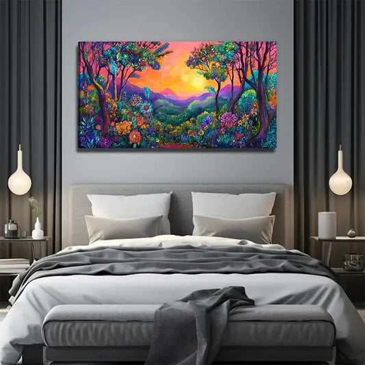 Colorful Grove Sunset Wall Art Canvas Office Home Room Framed 120x60cm