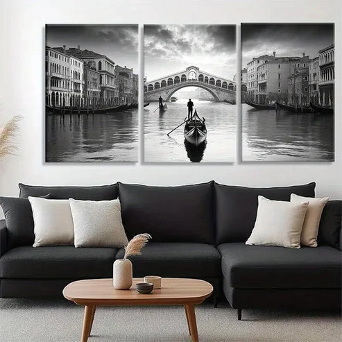 3pcs Venice Gondola Landscape Rialto Bridge Wall Art Canvas Unframed - High Quality Print 100% Australian Made Wall Canvas
