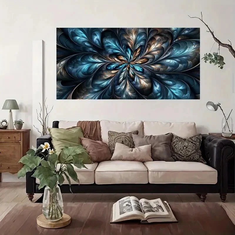 Abstract Fractal Artwork Floral Wall Art Canvas Office Home Room Framed 120x60cm