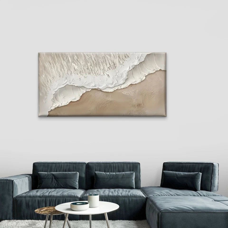 Beach Scene Waves Crashing Wall Art Canvas Office Home Room Framed 120x60cm