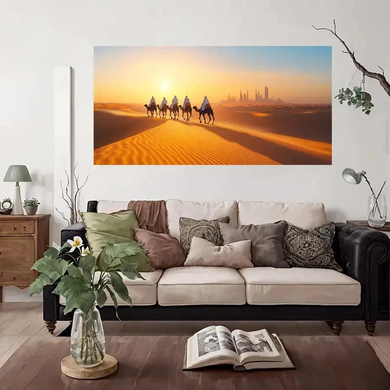 Desert Sunset Camel Wall Art Canvas Office Home Room Framed 120x60cm