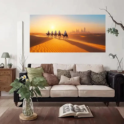Desert Sunset Camel Wall Art Canvas Office Home Room Framed 120x60cm