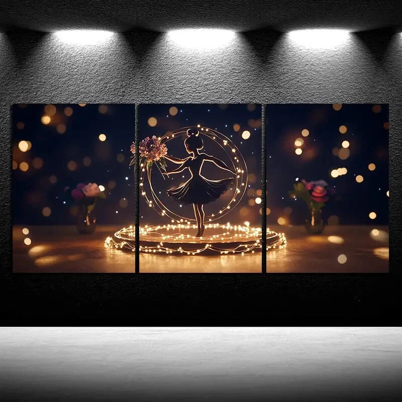 3pcs The Girl Dancing Under The Starry Sky Metal Print Ready to Hang Art - Bella Home Decor