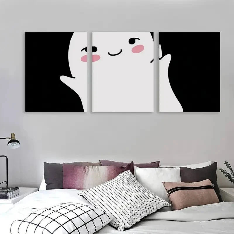 3pcs A Cute Little Ghost Says Boo Canvas  Wall Art Set Canvas Framed 50x70cm - High Quality Print 100% Australian Made Wall Canvas Ready to Hang - Bella Home Decor
