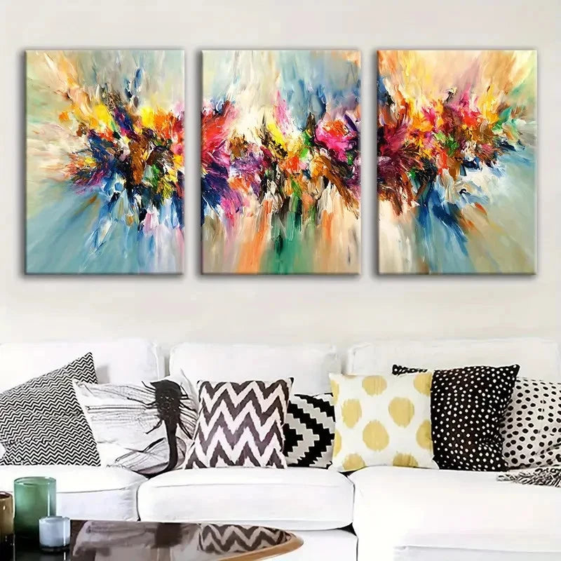 3pcs Vibrant Abstract Brush Stroke Design Metal Print Ready to Hang Art - Bella Home Decor
