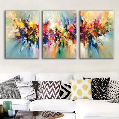 3pcs Vibrant Abstract Brush Stroke Design Metal Print Ready to Hang Art - Bella Home Decor