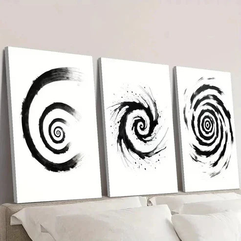 3pcs Black and White Spiral Decoration Wall Art Set Canvas Unframed - High Quality Print 100% Australian Made Wall Canvas