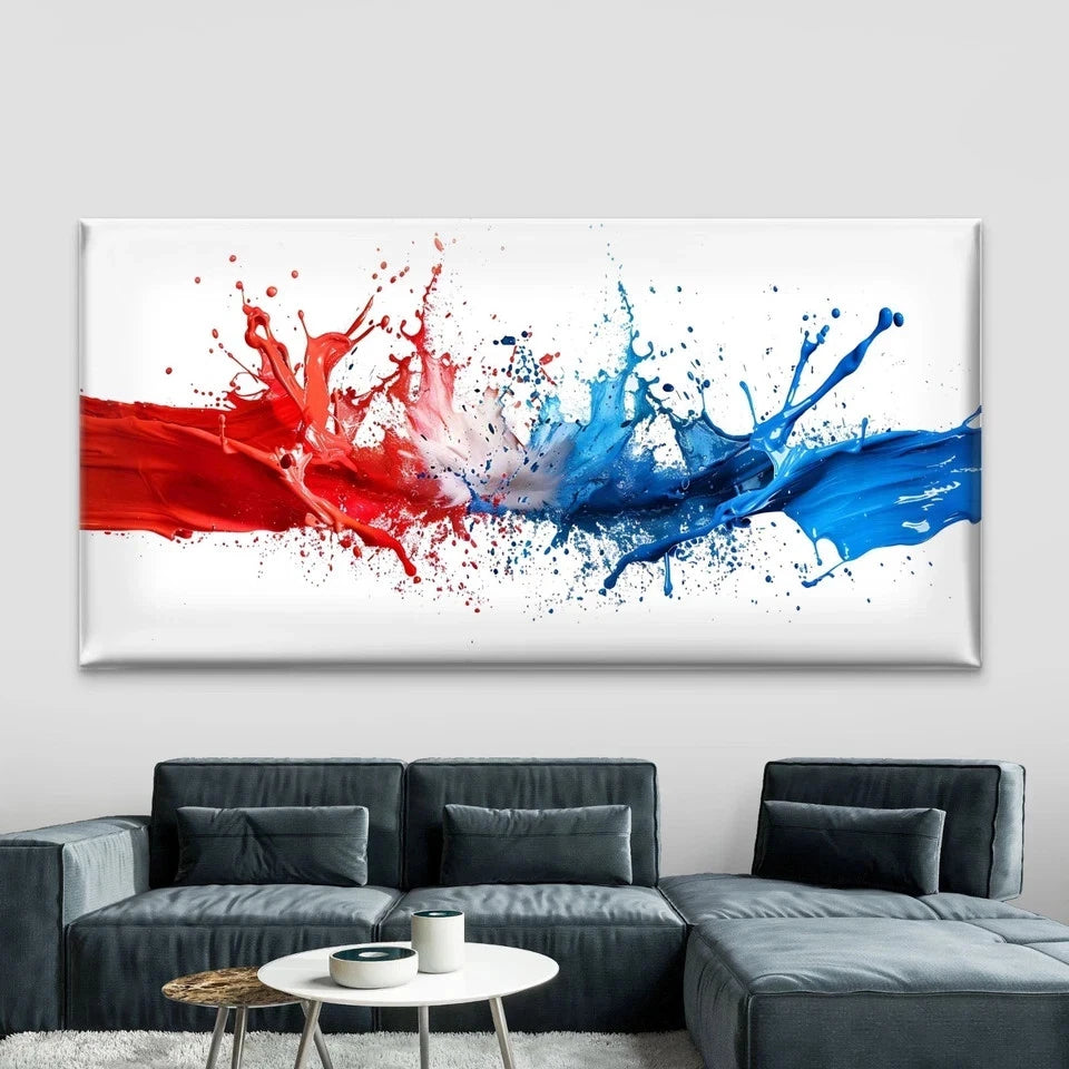 Red, White, and Blue Paint Wall Art Canvas Office Home Room Framed 120x60cm
