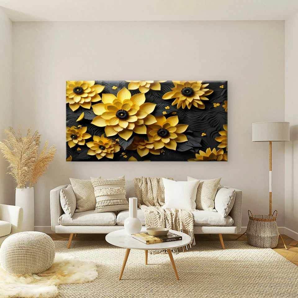 Vibrant Yellow Sunflowers Bloom Wall Art Canvas Office Home Room Framed 120x60cm - Bella Home Decor