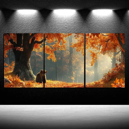 3pcs Bears in the Forest Big Trees Metal Print Ready to Hang Art - Bella Home Decor