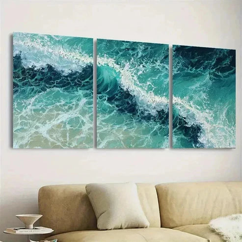 3pcs Green On Canvas, Green Ocean Wall Art Set Canvas Unframed - High Quality Print 100% Australian Made Wall Canvas