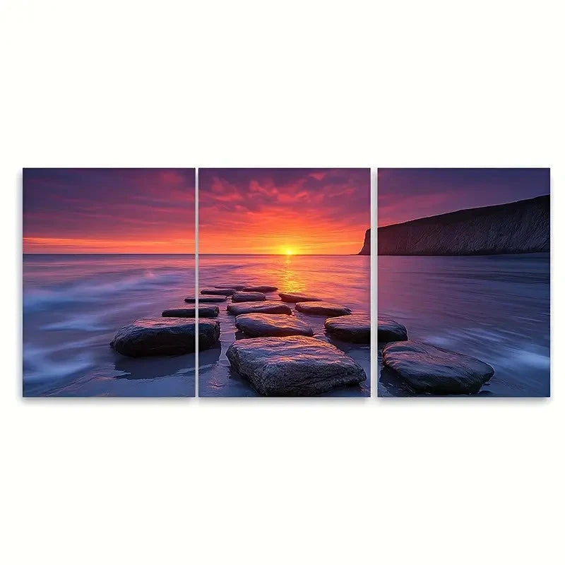 3pcs Long Exposure Seascape Sunset EI   Wall Art Set Canvas Framed 50x70cm - High Quality Print 100% Australian Made Wall Canvas Ready to Hang