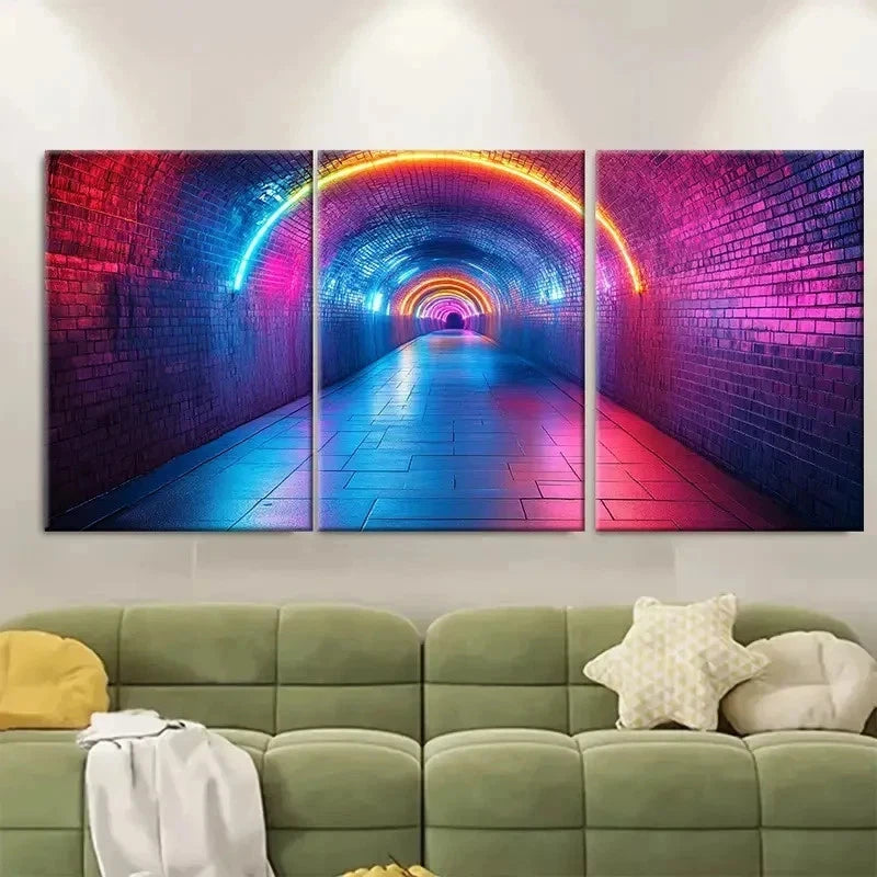 3pcs Rainbow Lights Abstract Street Perfect Wall Art Set Canvas Framed 60x90cm - High Quality Print 100% Australian Made Wall Canvas Ready to Hang - Bella Home Decor