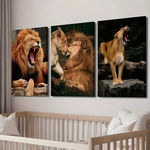3pcs Lion Mother & Calf Lion Roar Wall Art Canvas Unframed - High Quality Print 100% Australian Made Wall Canvas