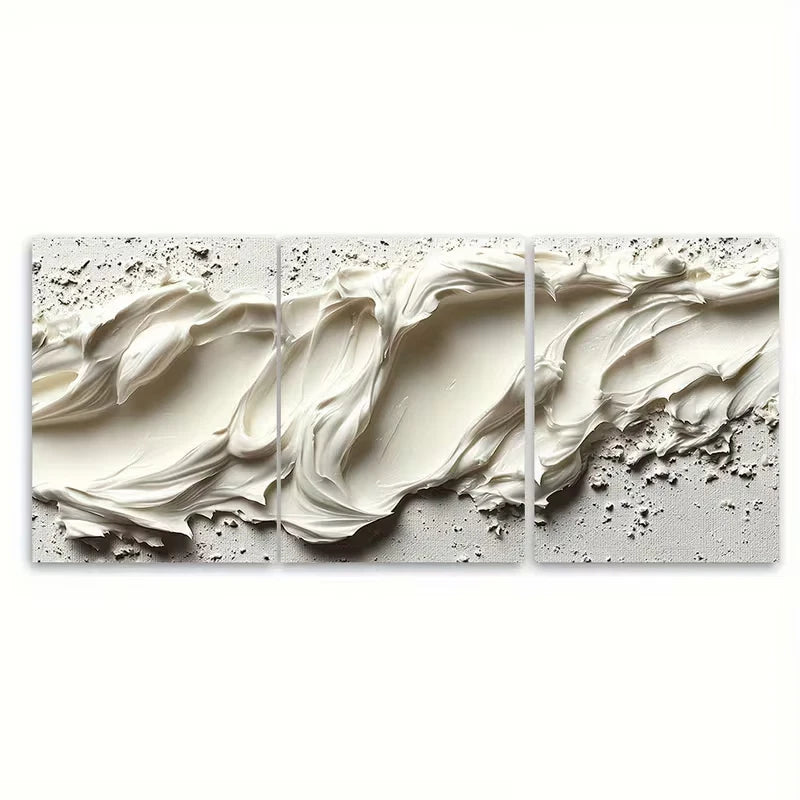 3pcs Creamy Off White Cosmetic Cream Texture Metal Print Ready to Hang Art