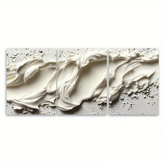 3pcs Creamy Off White Cosmetic Cream Texture Metal Print Ready to Hang Art