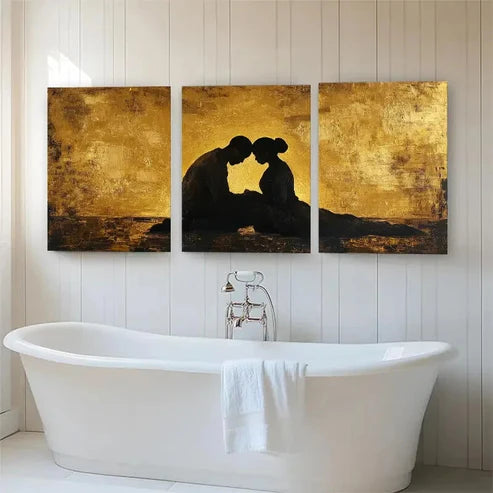 3pcs Golden Silhouette Love Romantic Perfect Wall Art Canvas Unframed - High Quality Print 100% Australian Made Wall Canvas - Bella Home Decor