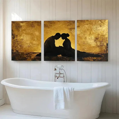3pcs Golden Silhouette Love Romantic Perfect Wall Art Canvas Unframed - High Quality Print 100% Australian Made Wall Canvas - Bella Home Decor