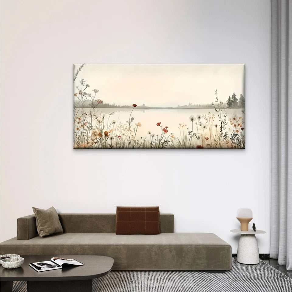 Flowers And Lakes Nature Wall Art Canvas Office Home Room Framed 120x60cm