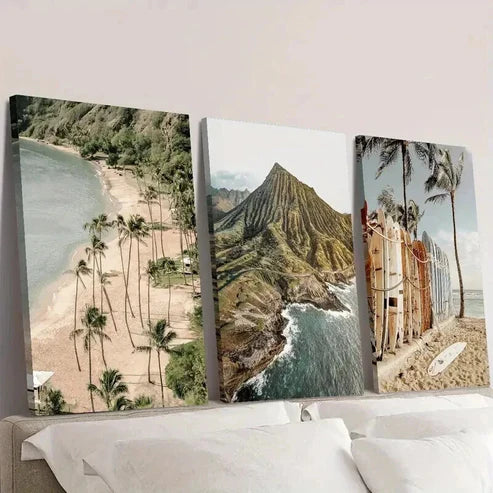 3pcs Mountain Surfing And Coastal Beach Scenes Wall Art Canvas Unframed - High Quality Print 100% Australian Made Wall Canvas