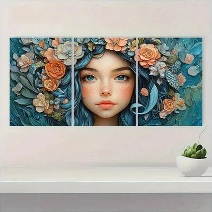 3pcs Underwater Scene with Floral Wreath F  Wall Art Set Canvas Unframed - High Quality Print 100% Australian Made Wall Canvas - Bella Home Decor