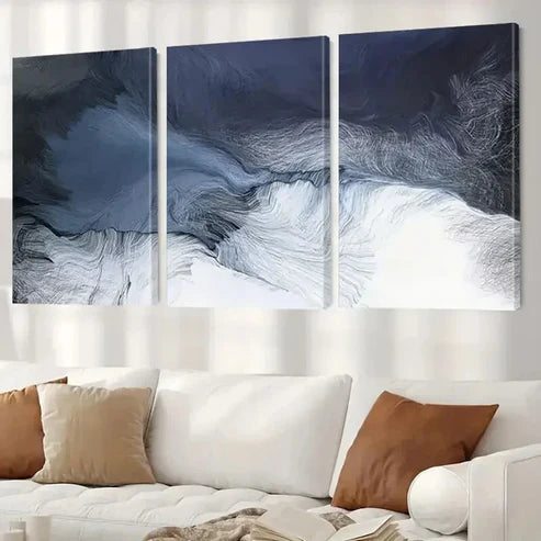 3pcs Abstract Light Blue and White Modern Wall Art Set Canvas Unframed - High Quality Print 100% Australian Made Wall Canvas - Bella Home Decor