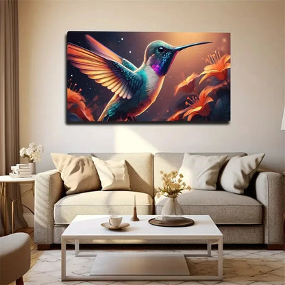 Hummingbird Long Mouth Wall Art Canvas Office Home Room Framed 120x60cm