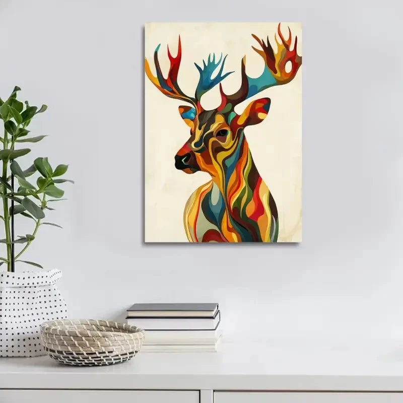 Beautiful Modern Abstract Elk Contemporary Painting 40x60cm Metal Print Ready to Hang - Bella Home Decor