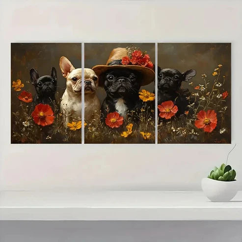 3pcs French Bulldog Wall Art Canvas Unframed - High Quality Print 100% Australian Made Wall Canvas - Bella Home Decor