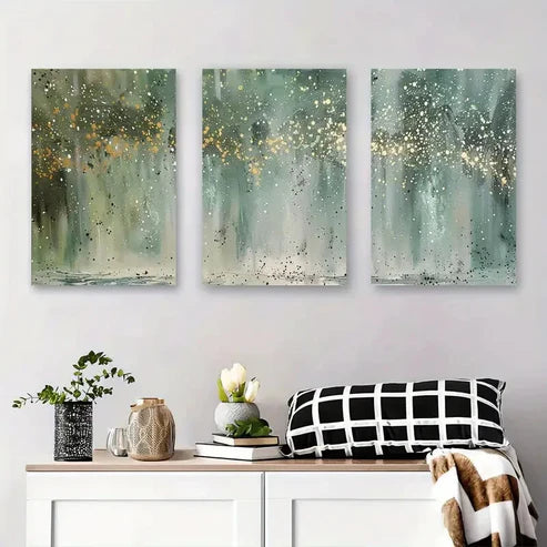 3pcs Golden & Green Forest Abstract Perfect Wall Art Canvas Unframed - High Quality Print 100% Australian Made Wall Canvas