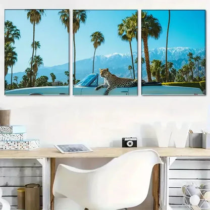 3 PCS Exotic Leopard In Paradise Wrapped Wall Art Set Canvas Unframed - High Quality Print 100% Australian Made Wall Canvas - Bella Home Decor