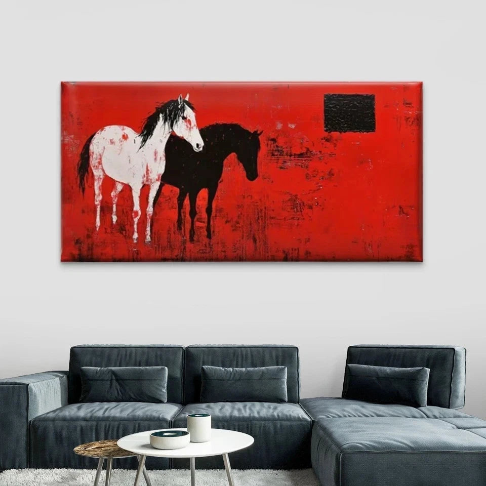 Black & White Horses Wall Art Canvas Office Home Room Framed 120x60cm