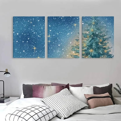 Share 3pcs Tree In The Snowy Night  Wall Art Set Canvas Framed 50x70cm - High Quality Print 100% Australian Made Wall Canvas Ready to Hang - Bella Home Decor
