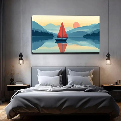 One Red Sailboat Still Floating Wall Art Canvas Office Home Room Framed 120x60cm - Bella Home Decor