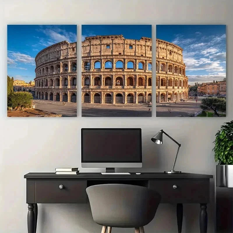 3pcs Dole Far Colosseum Rome Italy Perfect Wall Art Set Canvas Framed 50x70cm - High Quality Print 100% Australian Made Wall Canvas Ready to Hang - Bella Home Decor
