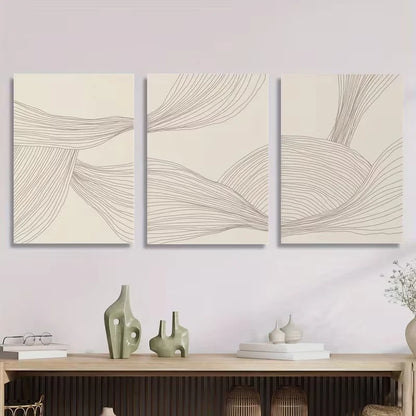 3pcs Abstract Line Art, Minimalist Bohemian Style Metal Print Ready to Hang Art - Bella Home Decor